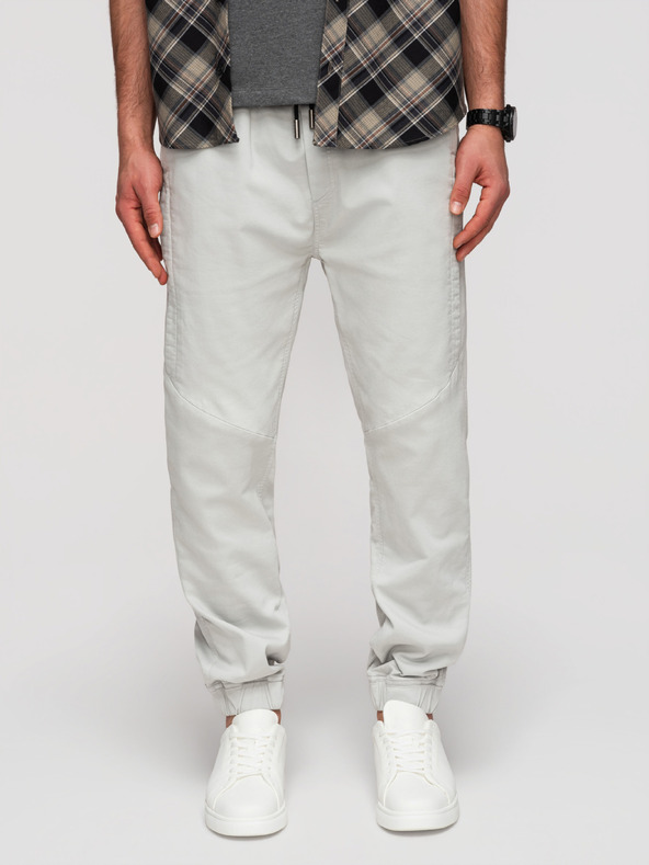 Ombre Clothing Moške pletenke jogger hlače s prošitkom nogavic - svetlo siva V3 P1521 Ombre Clothing