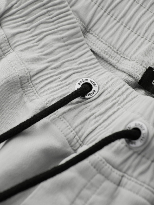 Ombre Clothing Moške pletenke jogger hlače s prošitkom nogavic - svetlo siva V3 P1521 Ombre Clothing