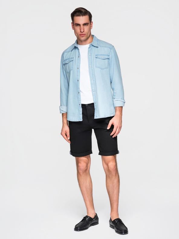 Ombre Clothing Moške klasične kratke hlače chino s svetlobno nohavico - črne V9 W532 Ombre Clothing