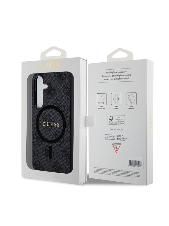 Guess Guess PU Leather 4G Colored Ring MagSafe Zadnji pokrov za Samsung Galaxy S24 Black