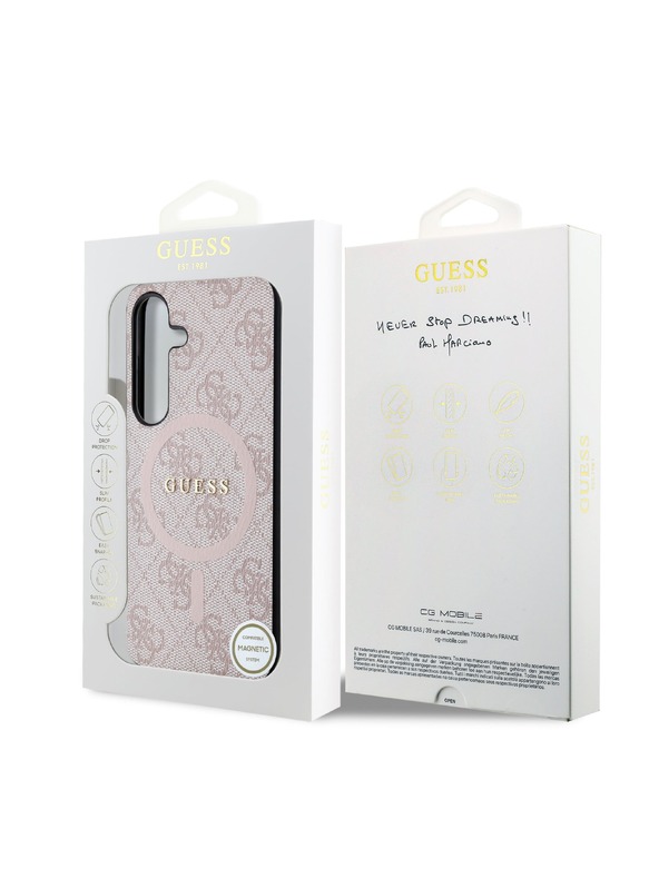 Guess Guess PU Leather 4G Colored Ring MagSafe Zadnji pokrov za Samsung Galaxy S24 Pink