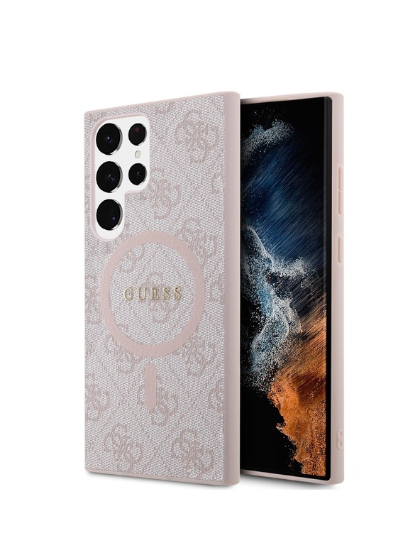 Guess Guess PU Leather 4G Colored Ring MagSafe Zadnji pokrov za Samsung Galaxy S24 Ultra Pink