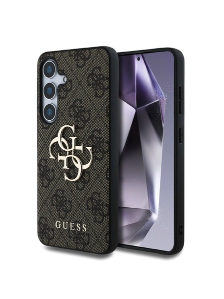 Guess Guess PU 4G kovinski logotip hrbtni ovitek za Samsung Galaxy S25+ rjave barve