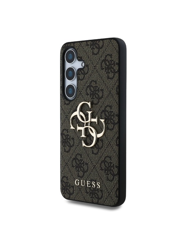 Guess Guess PU 4G kovinski logotip hrbtni ovitek za Samsung Galaxy S25+ rjave barve