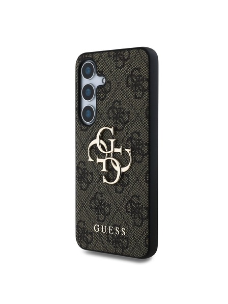 Guess Guess PU 4G kovinski logotip hrbtni ovitek za Samsung Galaxy S25+ rjave barve