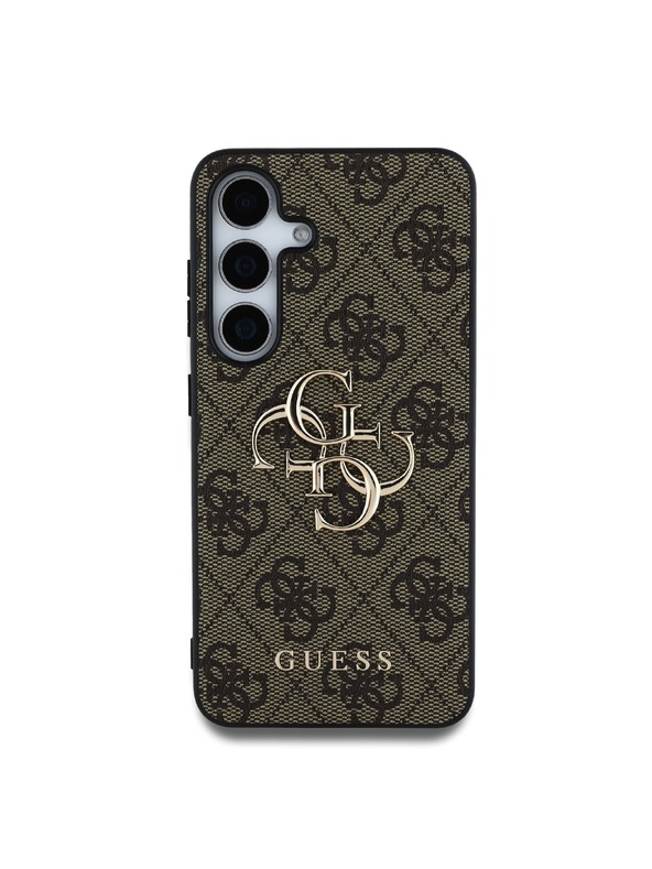 Guess Guess PU 4G kovinski logotip hrbtni ovitek za Samsung Galaxy S25+ rjave barve