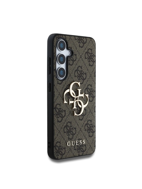 Guess Guess PU 4G kovinski logotip hrbtni ovitek za Samsung Galaxy S25+ rjave barve