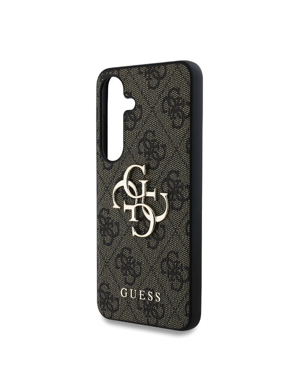 Guess Guess PU 4G kovinski logotip hrbtni ovitek za Samsung Galaxy S25+ rjave barve