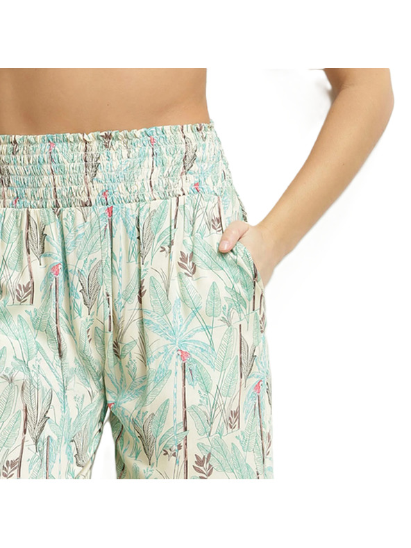 DIM DIM TROPICAL PANTS - Ženske plažne hlače - zelena - svetlo rjava - smetanova
