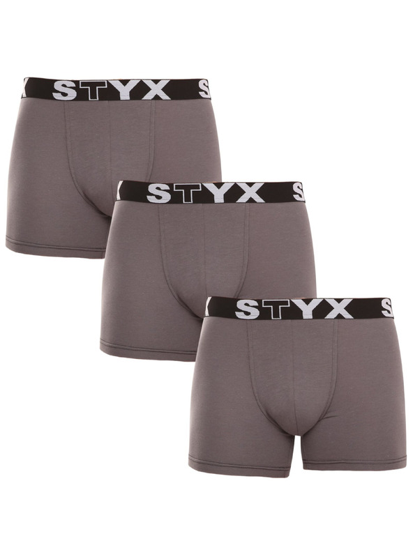 Styx Komplet treh - moške boksarice Styx long športni elastičen pas temno sive