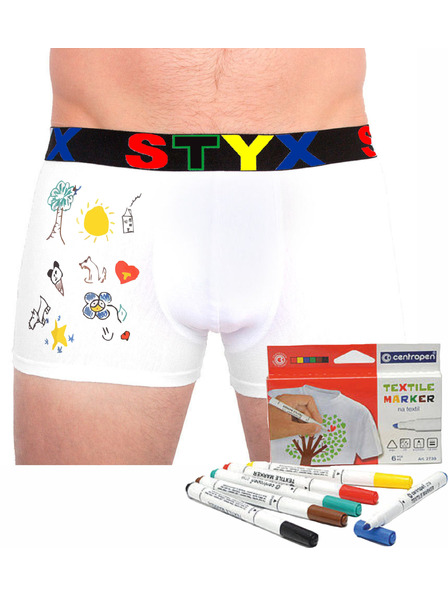 Styx Moške boksarice Styx športni gumi bela + pisala za tekstil