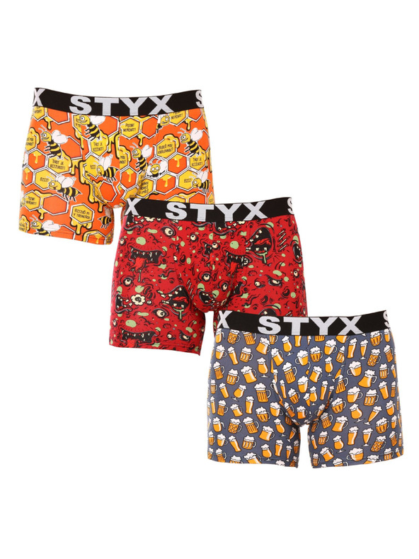 Styx Set treh - moške boksarice Styx long art športni elastični pas večbarvne