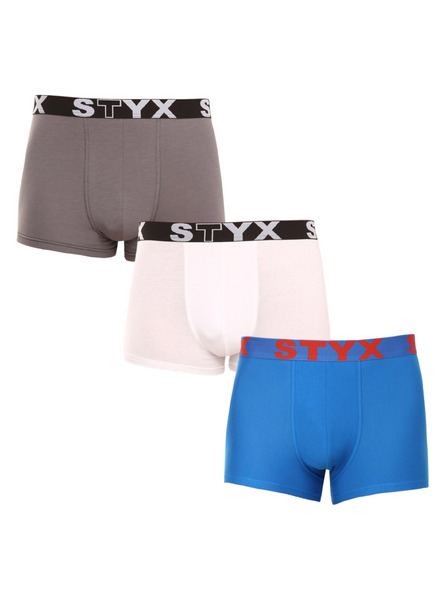 Styx Komplet treh moških boksaric v sivi, beli in modri barvi Styx