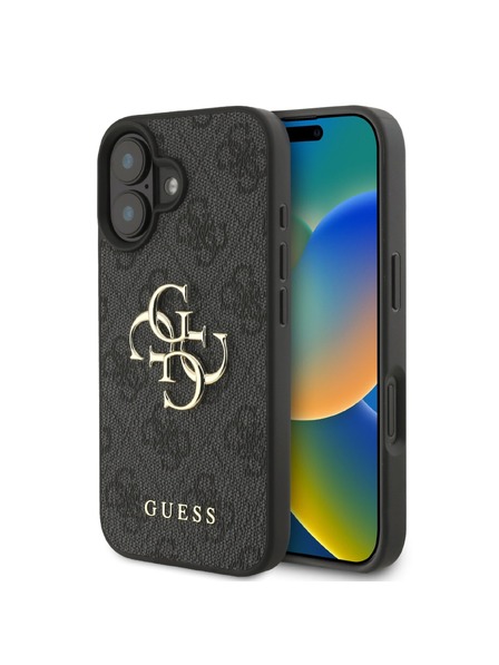Guess Guess PU 4G kovinski zadnji ovitek z logotipom za iPhone 16 siv