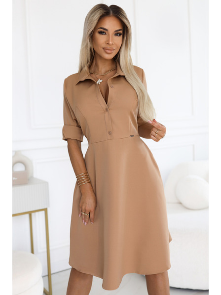 numoco Valovite srajčne obleke z pasom - MOCHA MOUSSE