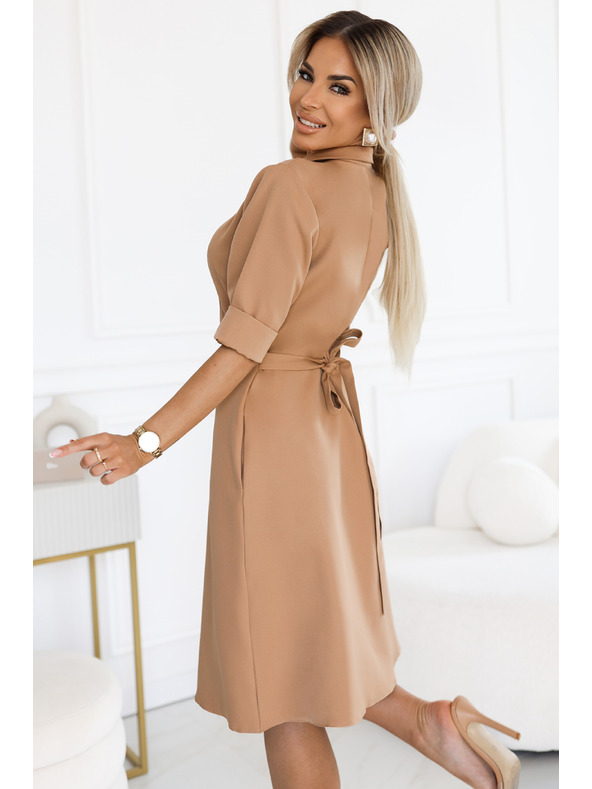 numoco Valovite srajčne obleke z pasom - MOCHA MOUSSE