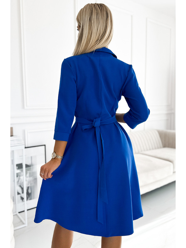 numoco Padajoča srajčna obleka s pasom - modra Numoco SANDY