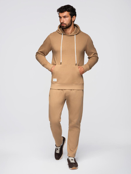 Ombre Clothing Moška trenirka majica + hlače regular fit - kamela V2 Z120 Ombre Clothing