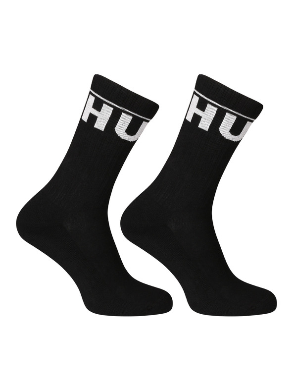 HUGO Set dveh - nogavice HUGO visoke črne