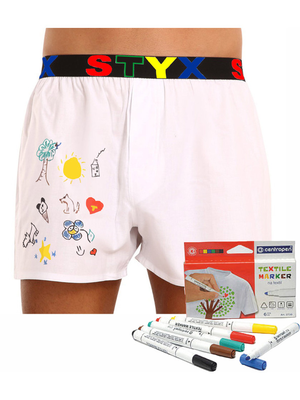 Styx Moške hlače Styx športni elastik bele + tekstilni flomaster