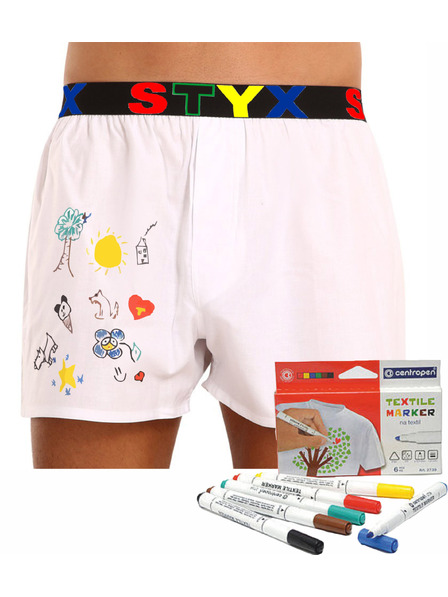 Styx Moške hlače Styx športni elastik bele + tekstilni flomaster