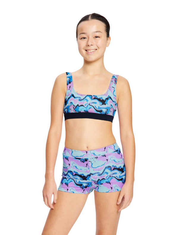 Modibodi Dekliški kupajoči kostum Modibodi Performance Reversible Crop Top Marble Blue - zgornji del