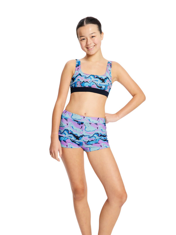 Modibodi Dekliški kupajoči kostum Modibodi Performance Reversible Crop Top Marble Blue - zgornji del