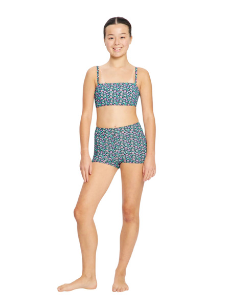 Modibodi Dekliški kupajoči kostum Modibodi Bandeau Strap Crop Top Luna Blossom Black - zgornji del