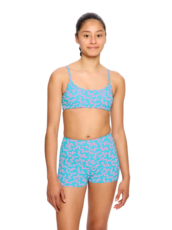 Modibodi Dečke menstruacijske plavalke Modibodi Performance Hi Waist Short Super Wavy Blue spodnji del