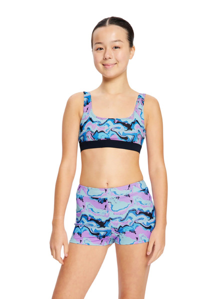 Modibodi Dečke menstruacijske plavalke Modibodi Performance Hi Waist Short Super Marble Blue spodnji del
