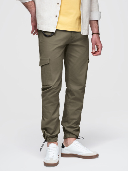 Ombre Clothing Moške hlače s cargo žepi in robom nohavic - temno olivno zelena V1 P1526 Ombre Clothing