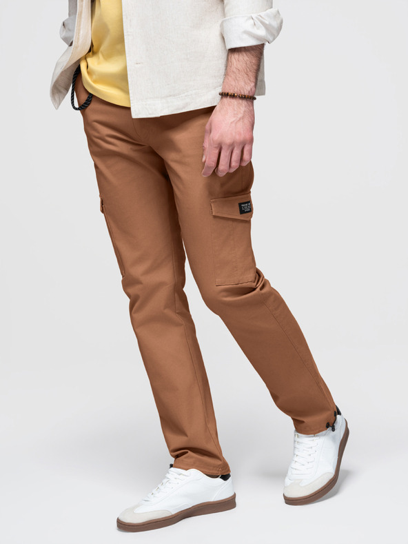 Ombre Clothing Moške hlače s cargo žepi in robom nohavic - topla rjava V2 P1526 Ombre Clothing