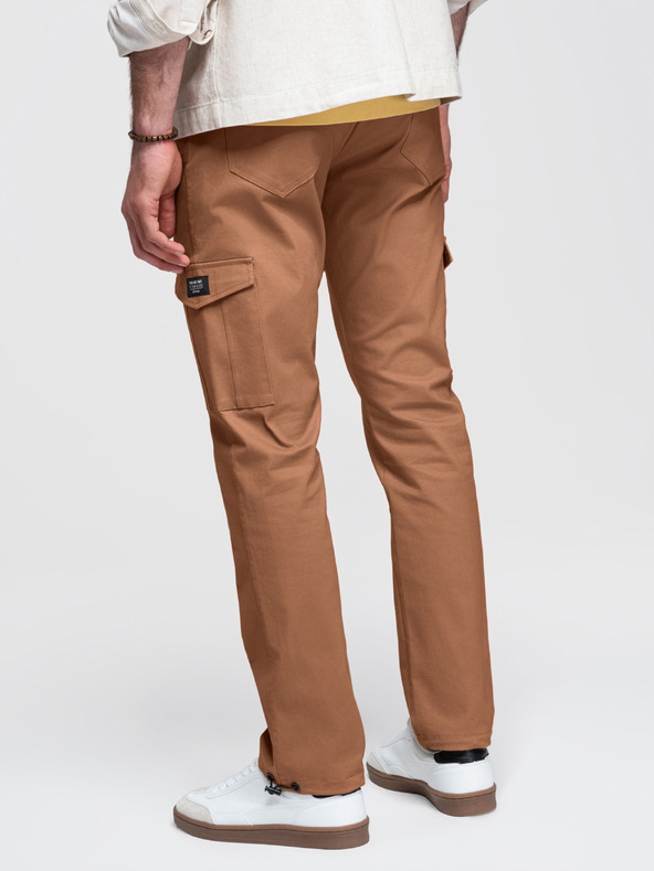 Ombre Clothing Moške hlače s cargo žepi in robom nohavic - topla rjava V2 P1526 Ombre Clothing