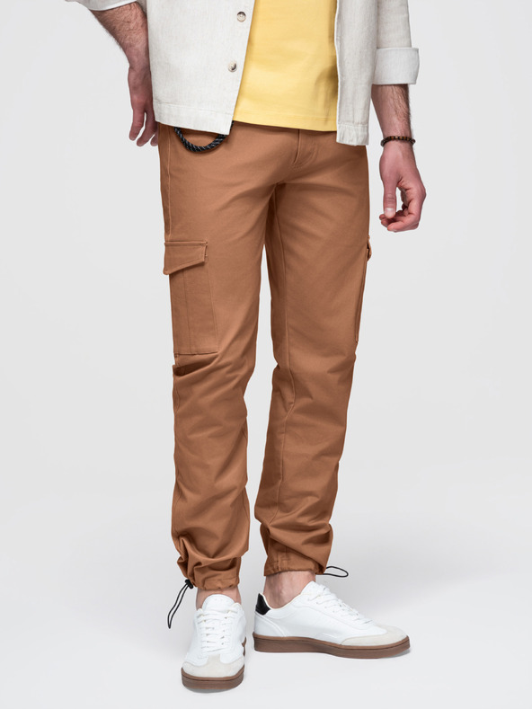 Ombre Clothing Moške hlače s cargo žepi in robom nohavic - topla rjava V2 P1526 Ombre Clothing
