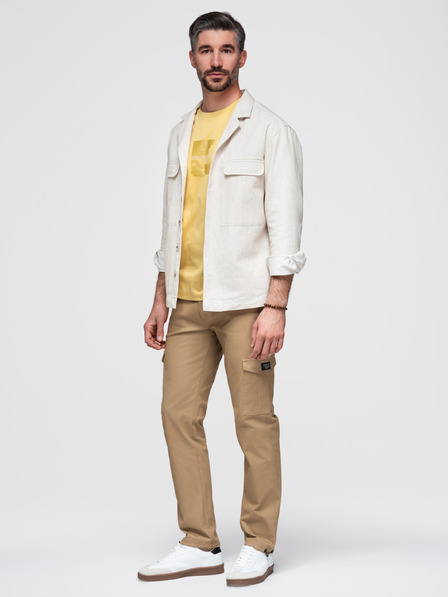 Ombre Clothing Moške hlače s cargo žepi in robom nohavic - svetlo rjava V3 P1526 Ombre Clothing