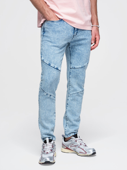 Ombre Clothing Moške marmoraste jeans hlače slim fit kroja s šivanjem na kolenima - modre V1 P1527 Ombre Clothing