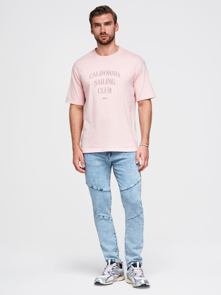 Ombre Clothing Moške marmoraste jeans hlače slim fit kroja s šivanjem na kolenima - modre V1 P1527 Ombre Clothing
