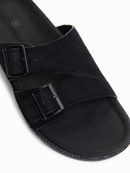 Ombre Clothing Moške japonke iz naravnega semiša z nastavljivi zaponkami - črne V1 OM-FOSF-0249 Ombre Clothing