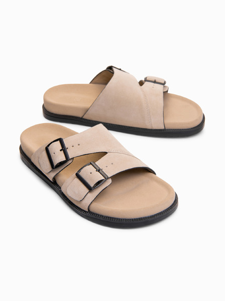 Ombre Clothing Moške japonke iz naravnega semiša z nastavljivi zaponkami - bež V2 OM-FOSF-0249 Ombre Clothing