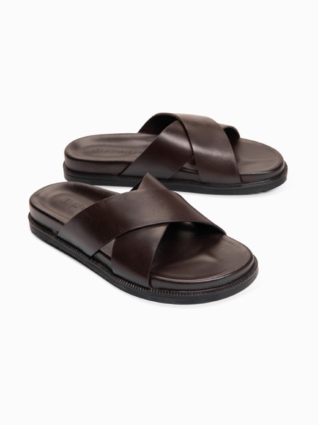 Ombre Clothing Moške usnjene žabice z dvema križajočima se trakoma - čokoladna rjava V2 OM-FOSF-0250 Ombre Clothing