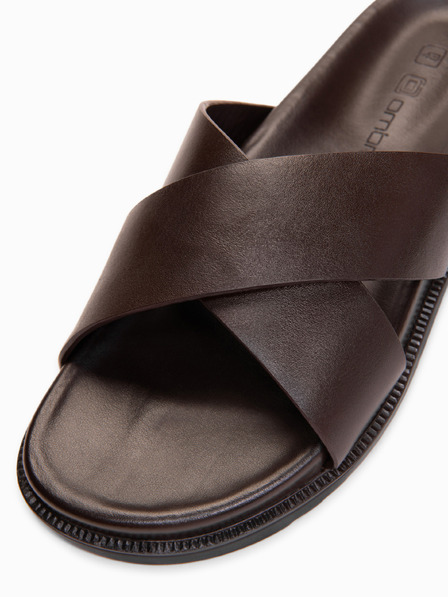 Ombre Clothing Moške usnjene žabice z dvema križajočima se trakoma - čokoladna rjava V2 OM-FOSF-0250 Ombre Clothing