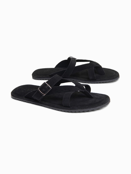 Ombre Clothing Moške semiš žabice s dodatnimi stabilizacijskimi trakovi - črne V1 OM-FOSF-0253 Ombre Clothing