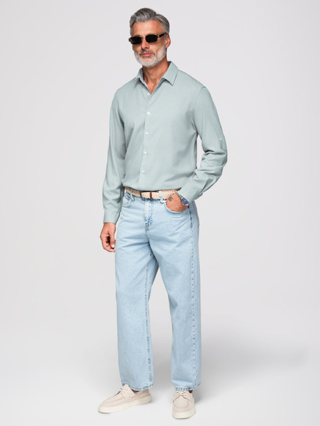 Ombre Clothing Moška srajca iz viskože in lanu v regular kroju – pastelno zelena V4 OM-SHCS-0190 Ombre Clothing