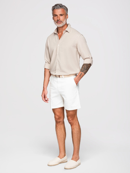 Ombre Clothing Moška srajca iz viskože in lanu, regular kroj – bež V1 OM-SHCS-0190 Ombre Clothing