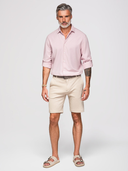 Ombre Clothing Moška srajca iz viskože in lanu, regular kroj – pastelno rožnata V3 OM-SHCS-0190 Ombre Clothing