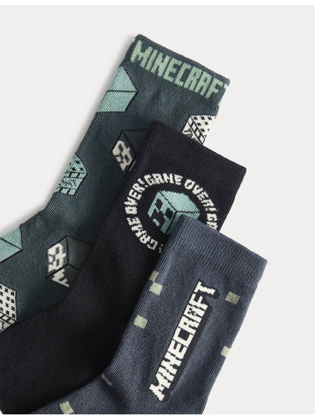 Marks & Spencer Nogavice Minecraft™ z visokim deležem bombaže, 3 pari v pakiranju (6 small – 7 large) Marks & Spencer zelena