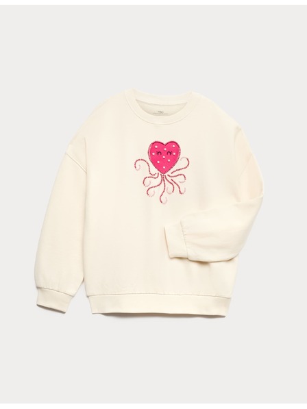 Marks & Spencer Pulover z visokim deležem bombažne Heart Squid (4–10 let) Marks & Spencer smetanasta