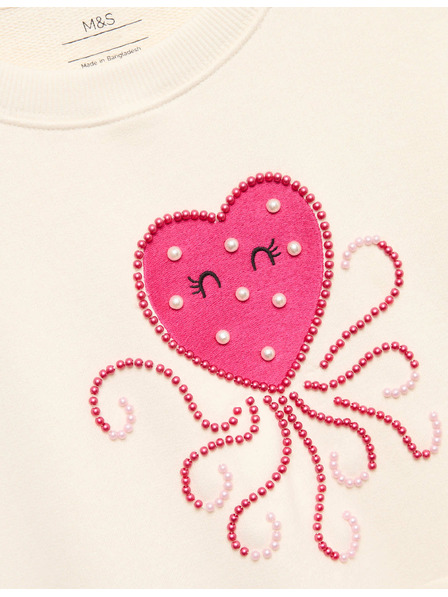 Marks & Spencer Pulover z visokim deležem bombažne Heart Squid (4–10 let) Marks & Spencer smetanasta