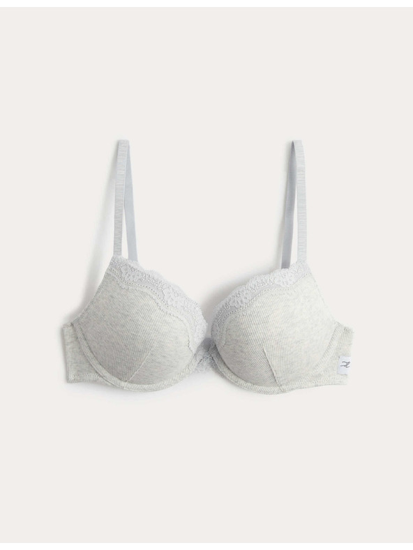 Marks & Spencer Bombažni push-up nedrček Juni za globok dekolte, s kostmi (A-E) Marks & Spencer siv