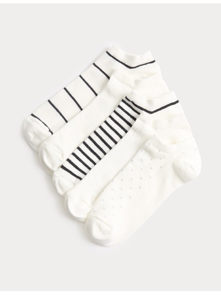 Marks & Spencer Vzorčaste kratke nogavice Trainer Liners™, z visokim deležem bombaža, komplet 5 parov Marks & Spencer črna